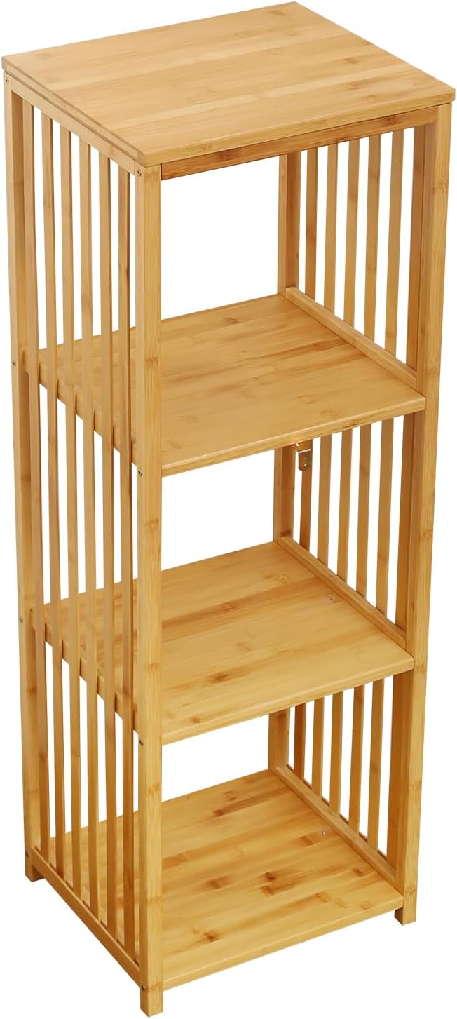 2026 Upgraded Natural Bamboo Multi-Purpose 4-Tier Storage Floor Cabinet, Freestanding bamboo bathroom cabinet , Multifunctional Floor Shelving Unit/ linen cabinet for Bathroom, Kitchen & Living Room