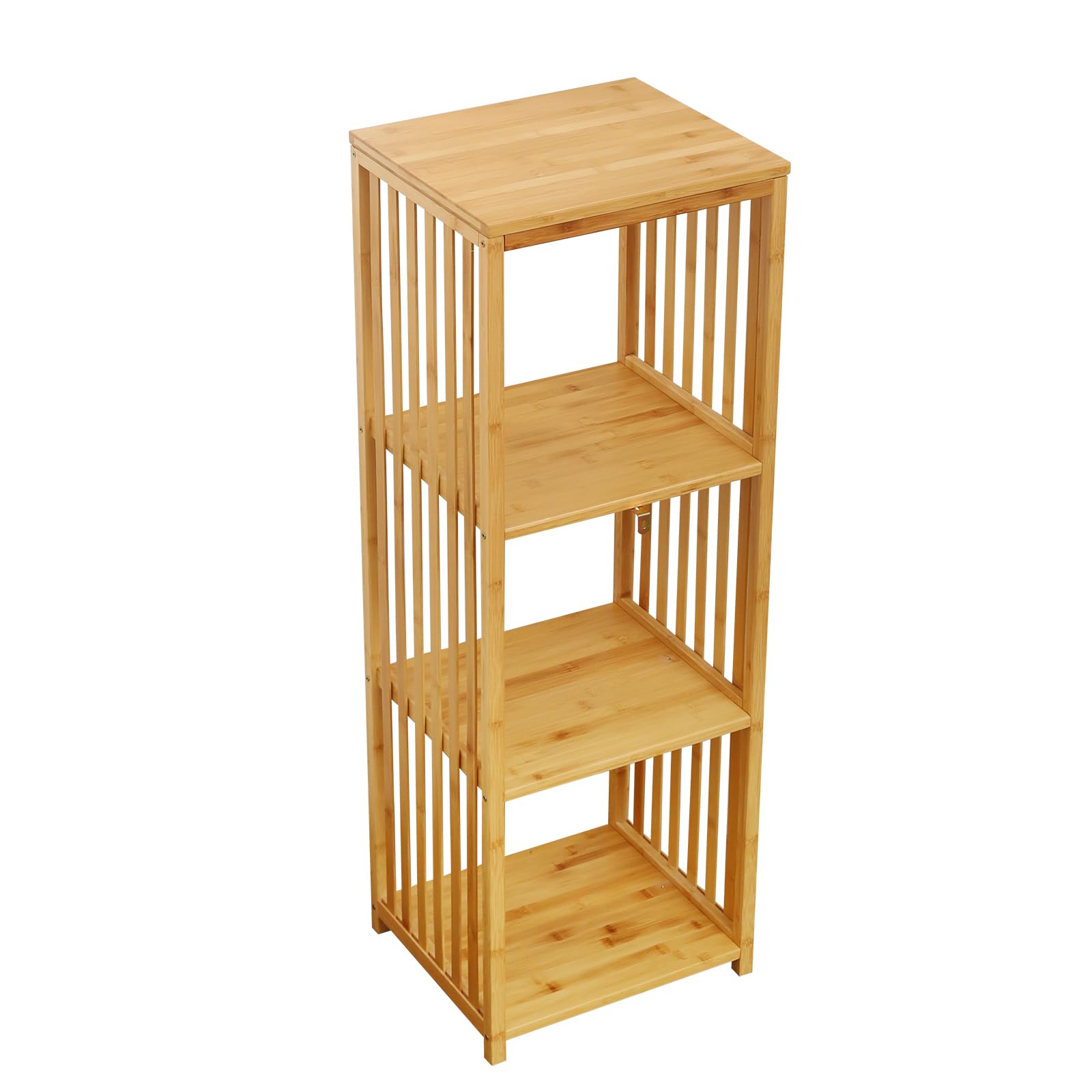 2026 Upgraded Natural Bamboo Multi-Purpose 4-Tier Storage Floor Cabinet, Freestanding bamboo bathroom cabinet , Multifunctional Floor Shelving Unit/ linen cabinet for Bathroom, Kitchen & Living Room