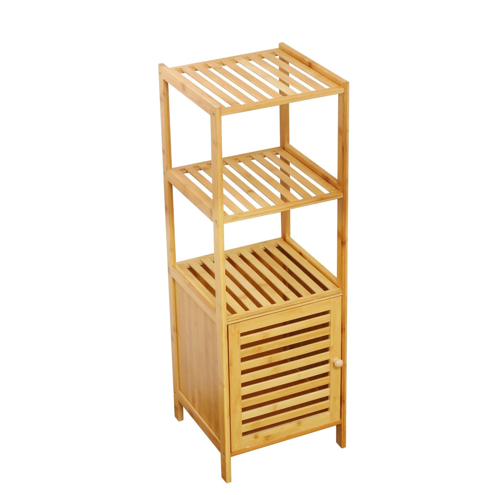 2026 Upgraded Natural Bamboo Multi-Purpose 4-Tier Storage Floor Cabinet, Freestanding bamboo bathroom cabinet , Multifunctional Floor Shelving Unit/ linen cabinet for Bathroom, Kitchen & Living Room