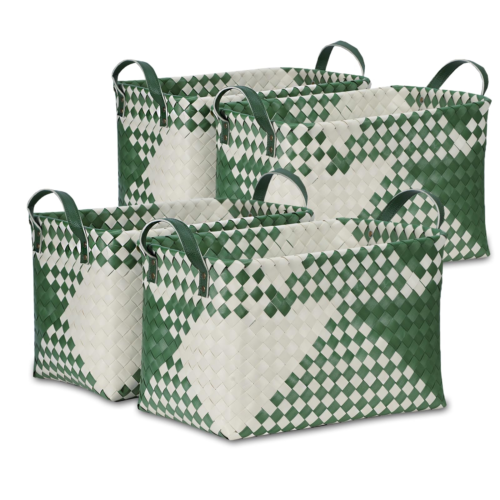 BROWNLILY Handwoven Clothes Basket Laundry Hampers Large Wicker Storage Baskets for Shelves Blankets Closet Storage Bins Car Bedroom Bathroom Organizers and Storage Bath (Pack of 4, Brown)