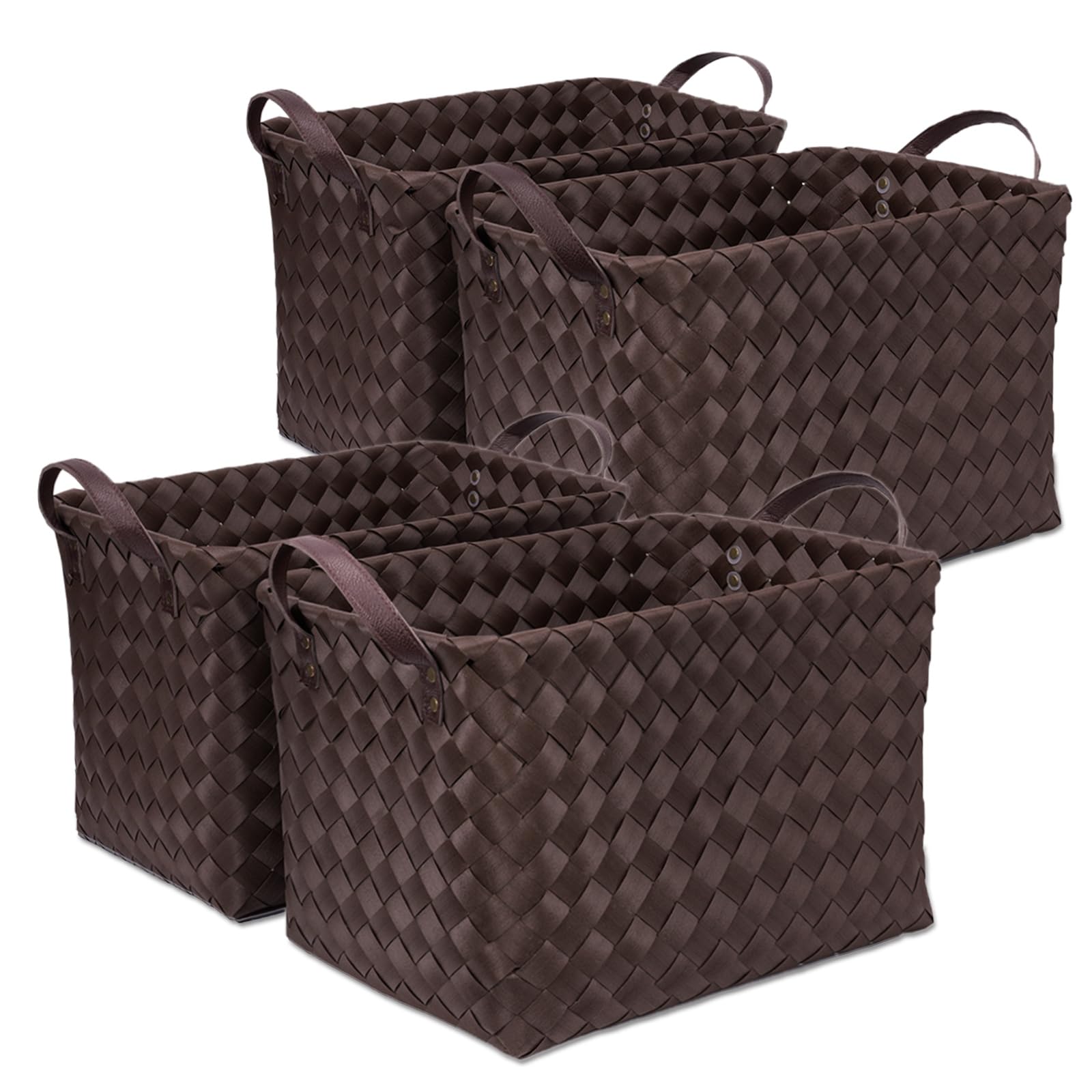 BROWNLILY Handwoven Clothes Basket Laundry Hampers Large Wicker Storage Baskets for Shelves Blankets Closet Storage Bins Car Bedroom Bathroom Organizers and Storage Bath (Pack of 4, Brown)