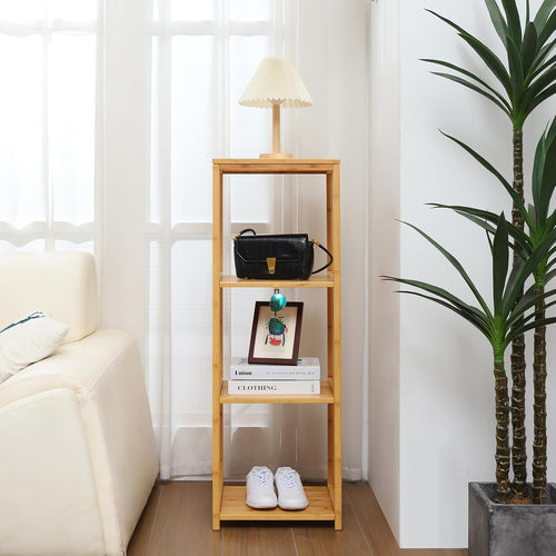 2026 Upgraded Natural Bamboo Multi-Purpose 4-Tier Storage Floor Cabinet, Freestanding bamboo bathroom cabinet , Multifunctional Floor Shelving Unit/ linen cabinet for Bathroom, Kitchen & Living Room