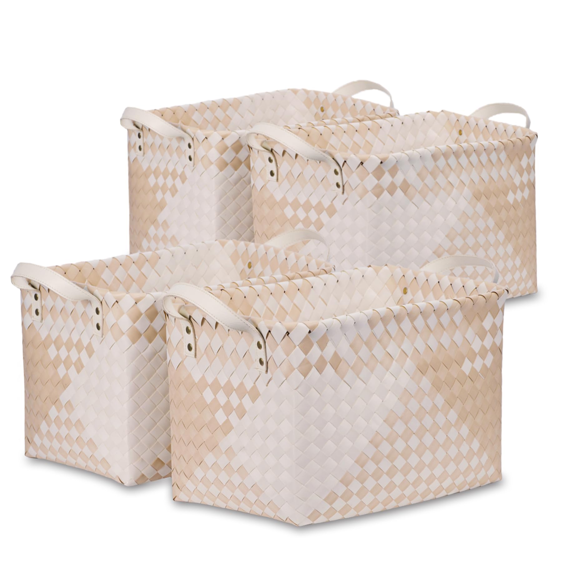 BROWNLILY Handwoven Clothes Basket Laundry Hampers Large Wicker Storage Baskets for Shelves Blankets Closet Storage Bins Car Bedroom Bathroom Organizers and Storage Bath (Pack of 4, Brown)