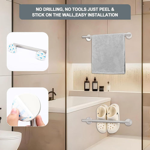 16 Inch Brushed Nickel Towel Bar - Self Adhesive No Drill Bathroom Towel Rack, 304 Stainless Steel Wall Mount Towel Holder by AcGlbauric Bathroom wall Mounted, Bath Towel Bar for Hardware Accessories