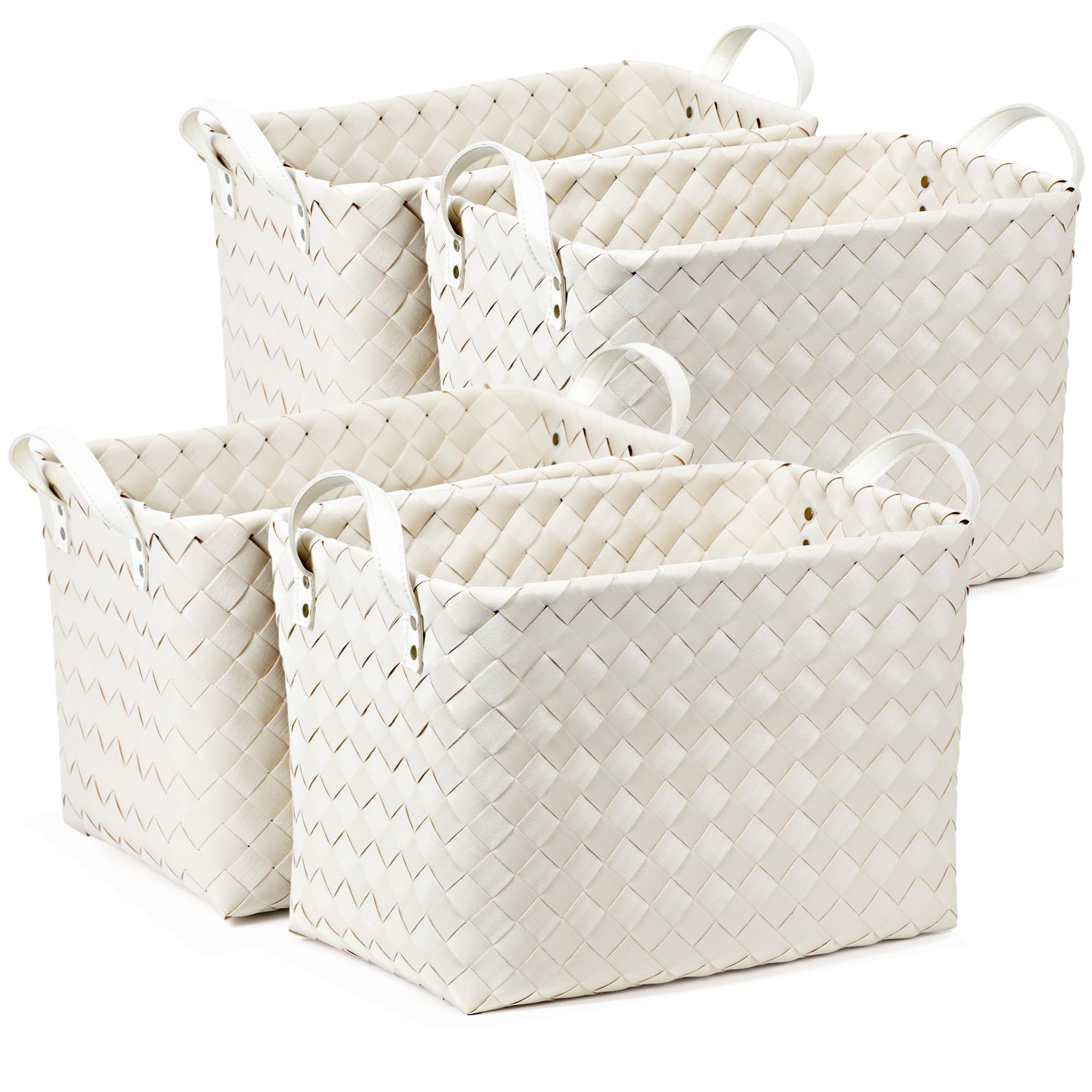 BROWNLILY Handwoven Clothes Basket Laundry Hampers Large Wicker Storage Baskets for Shelves Blankets Closet Storage Bins Car Bedroom Bathroom Organizers and Storage Bath (Pack of 4, Brown)