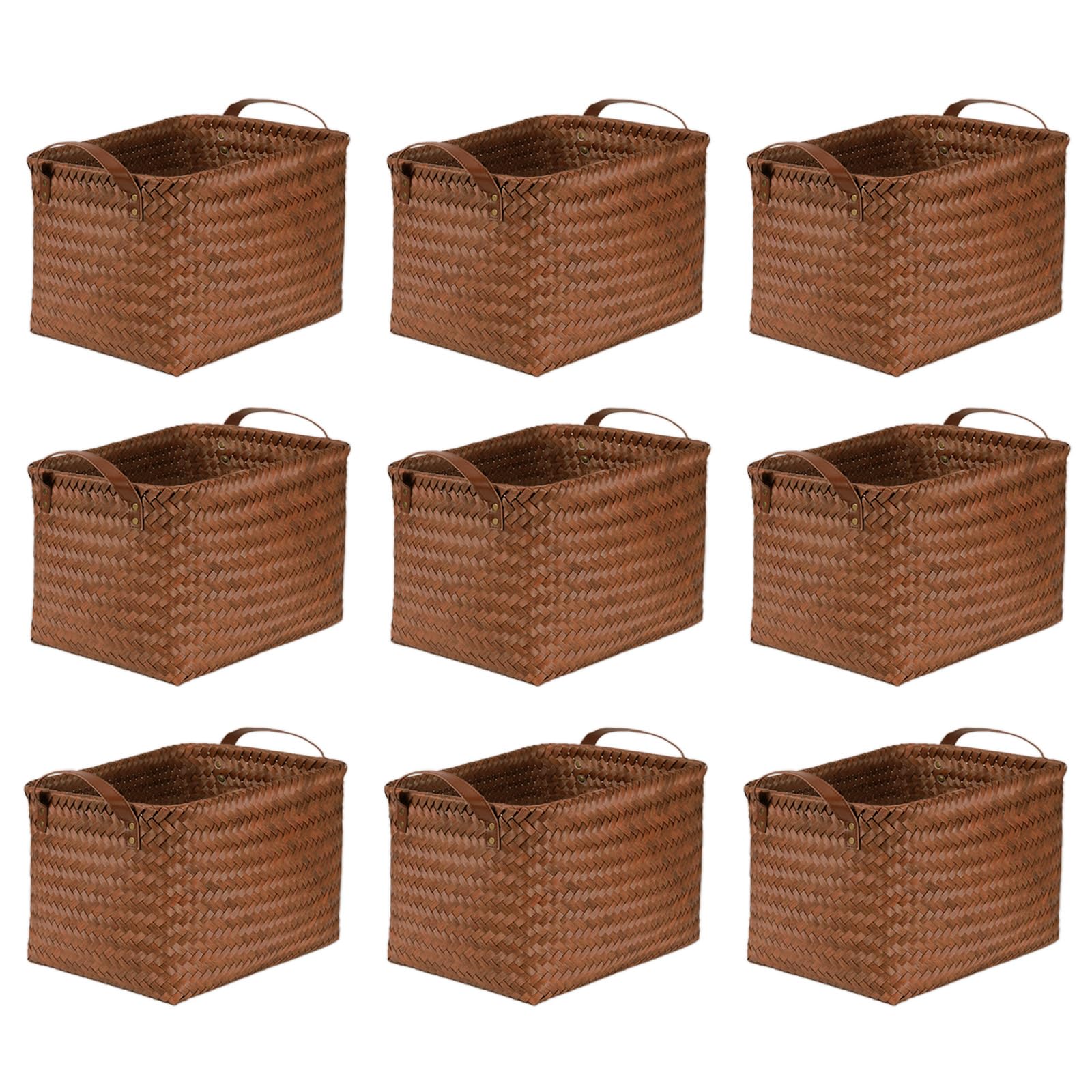 BROWNLILY Handwoven Clothes Basket Laundry Hampers Large Wicker Storage Baskets for Shelves Blankets Closet Storage Bins Car Bedroom Bathroom Organizers and Storage Bath (Pack of 4, Brown)