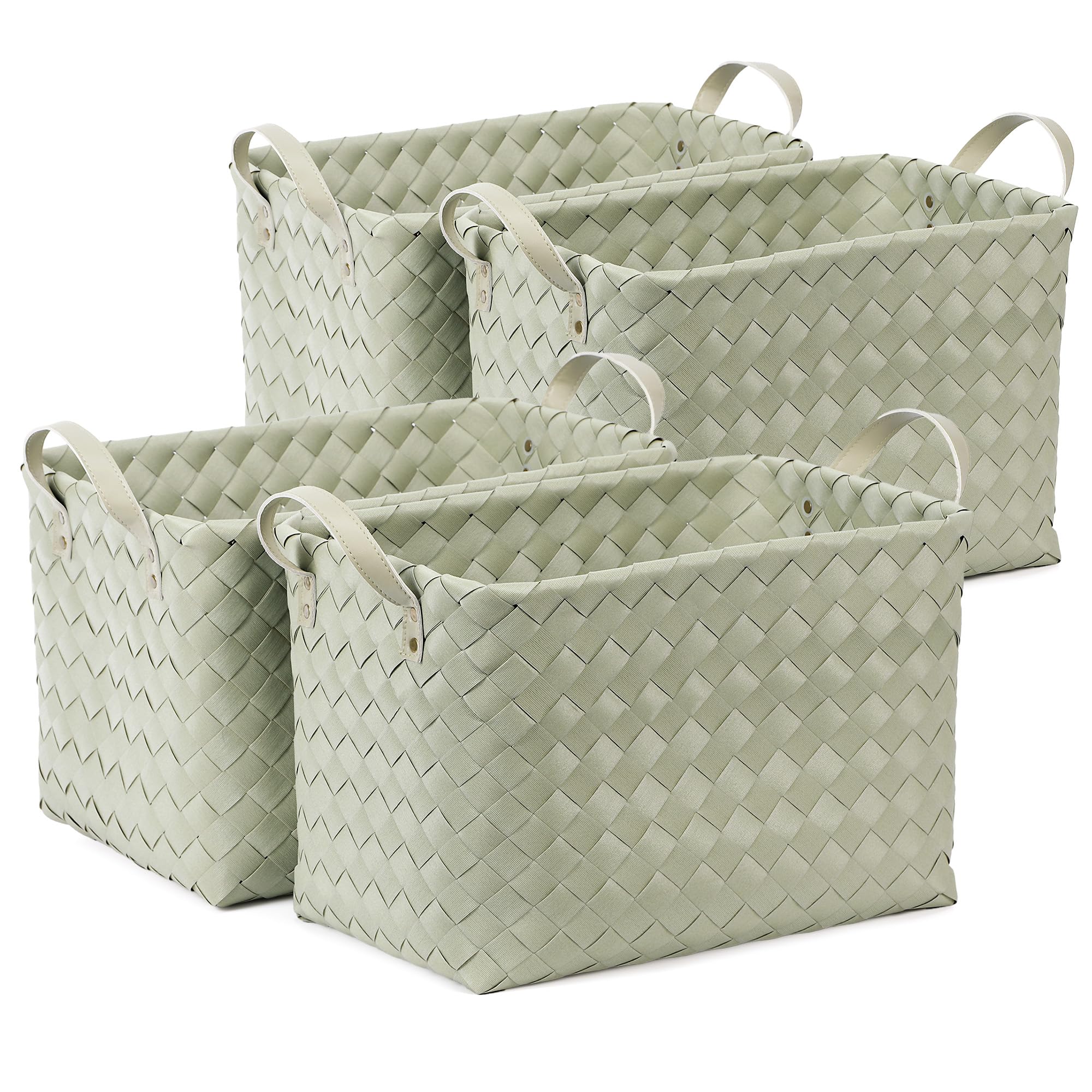 BROWNLILY Handwoven Clothes Basket Laundry Hampers Large Wicker Storage Baskets for Shelves Blankets Closet Storage Bins Car Bedroom Bathroom Organizers and Storage Bath (Pack of 4, Brown)