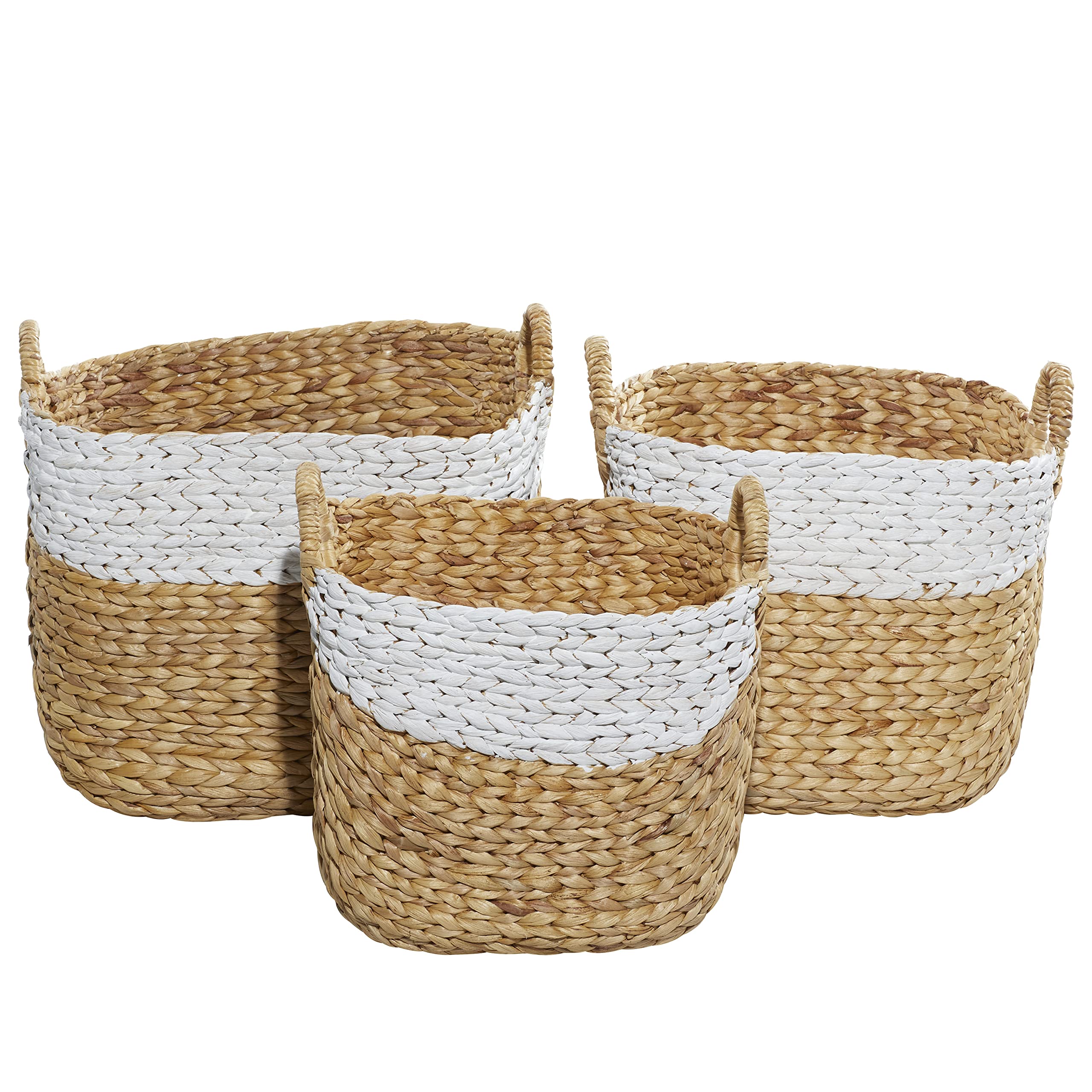 Deco 79 Seagrass Handmade Decorative and Functional Storage Basket Large Woven Basket Organizer with Ring Handles, Basket for Storage 20" x 18" x 19", Brown