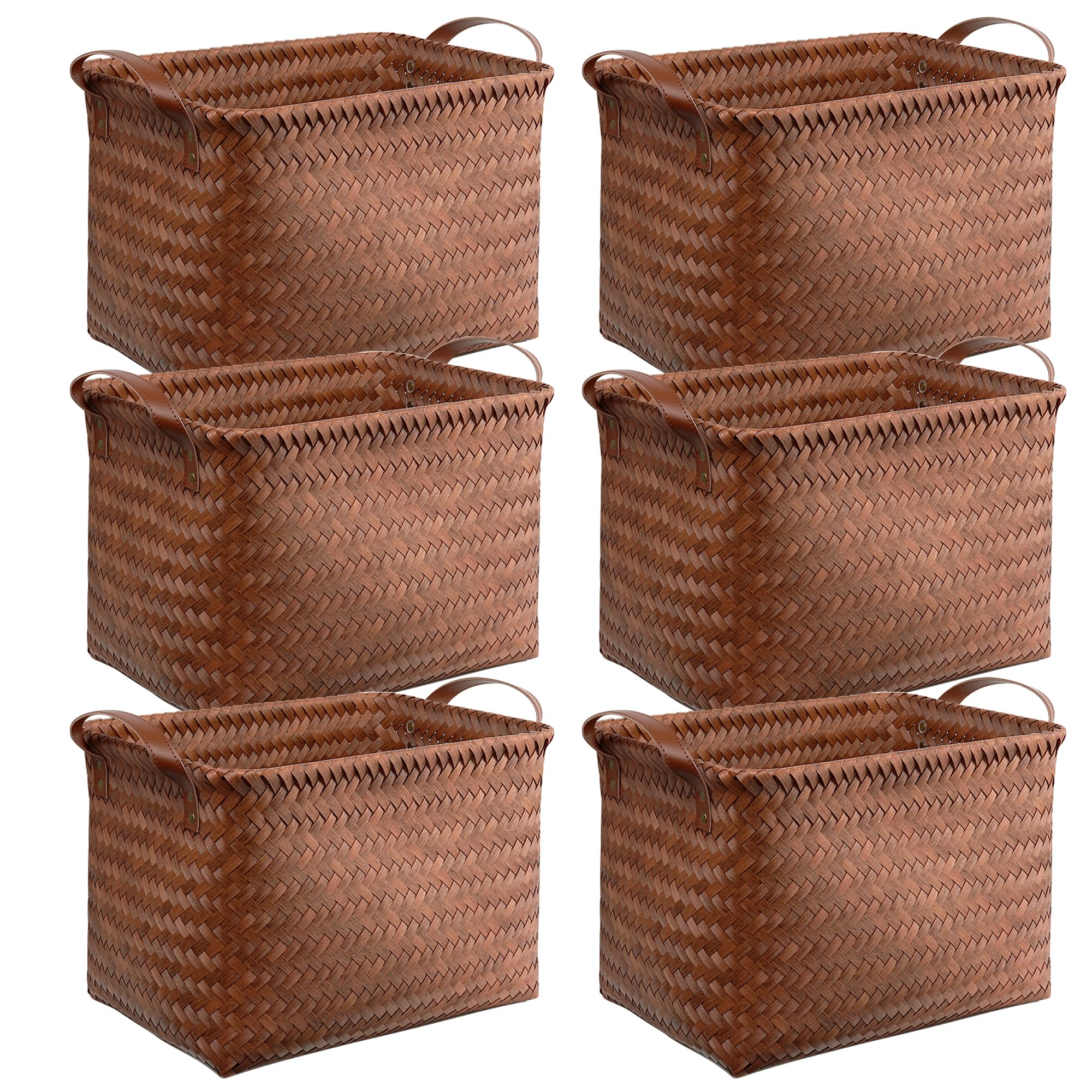 BROWNLILY Handwoven Clothes Basket Laundry Hampers Large Wicker Storage Baskets for Shelves Blankets Closet Storage Bins Car Bedroom Bathroom Organizers and Storage Bath (Pack of 4, Brown)
