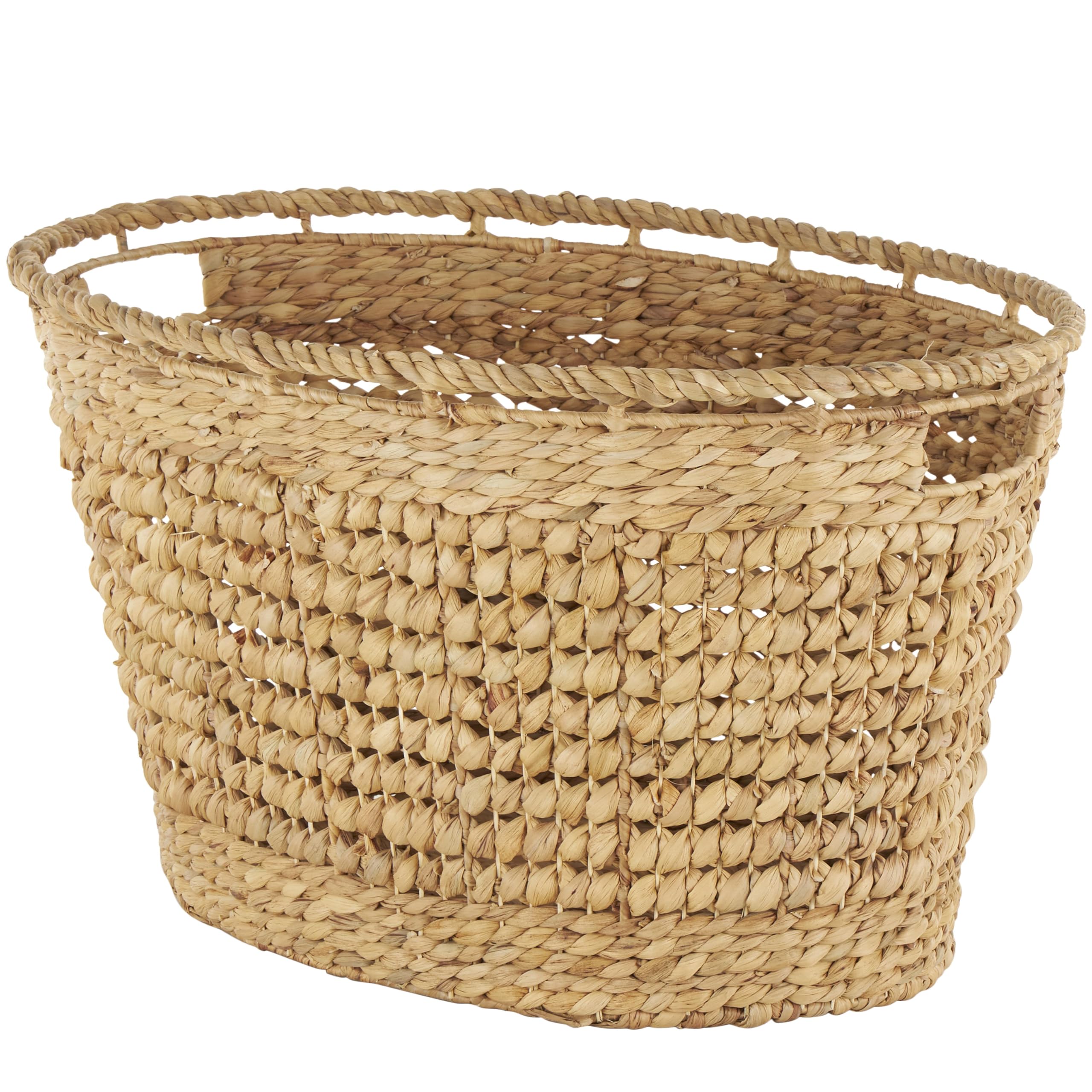Deco 79 Seagrass Handmade Decorative and Functional Storage Basket Large Woven Basket Organizer with Ring Handles, Basket for Storage 20" x 18" x 19", Brown