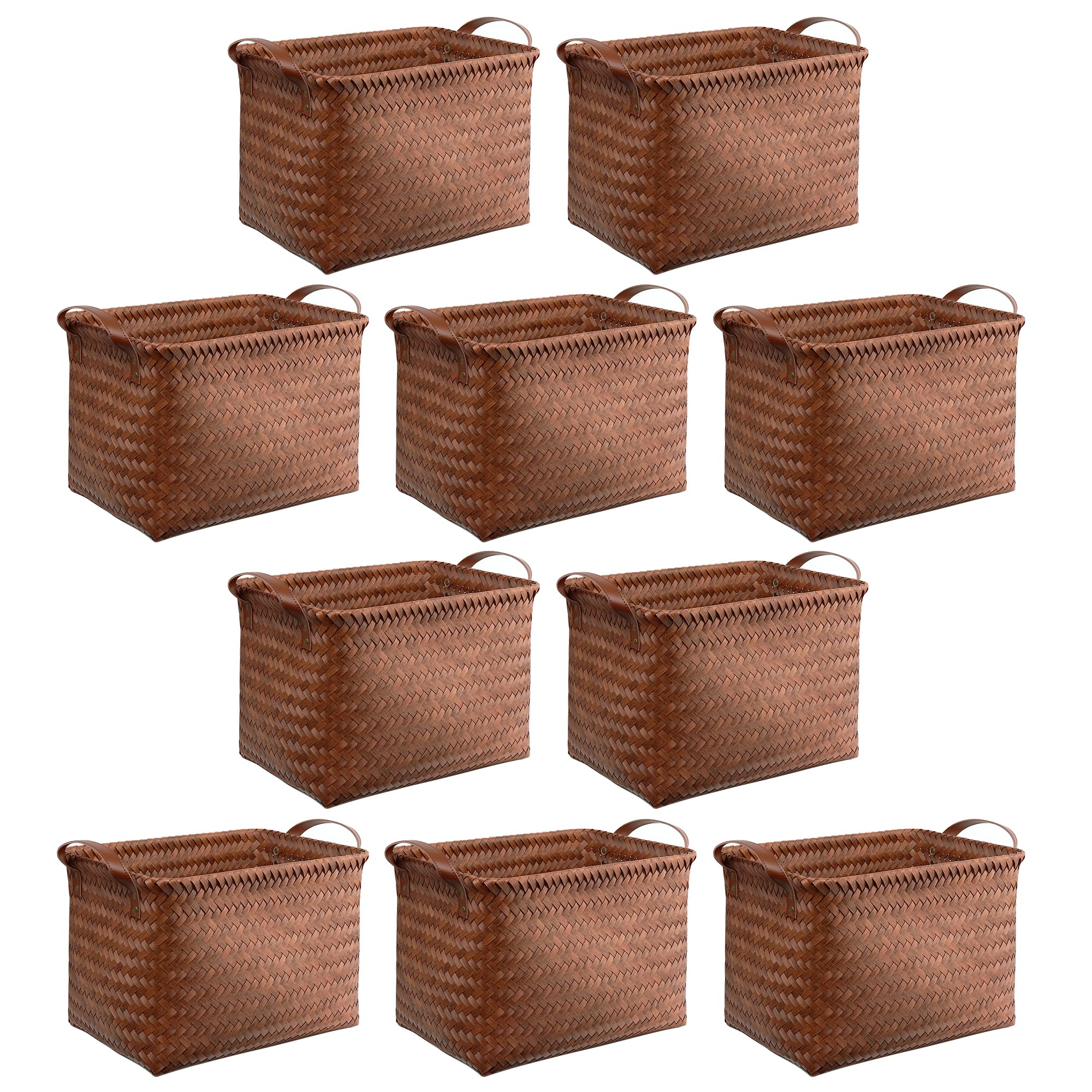 BROWNLILY Handwoven Clothes Basket Laundry Hampers Large Wicker Storage Baskets for Shelves Blankets Closet Storage Bins Car Bedroom Bathroom Organizers and Storage Bath (Pack of 4, Brown)