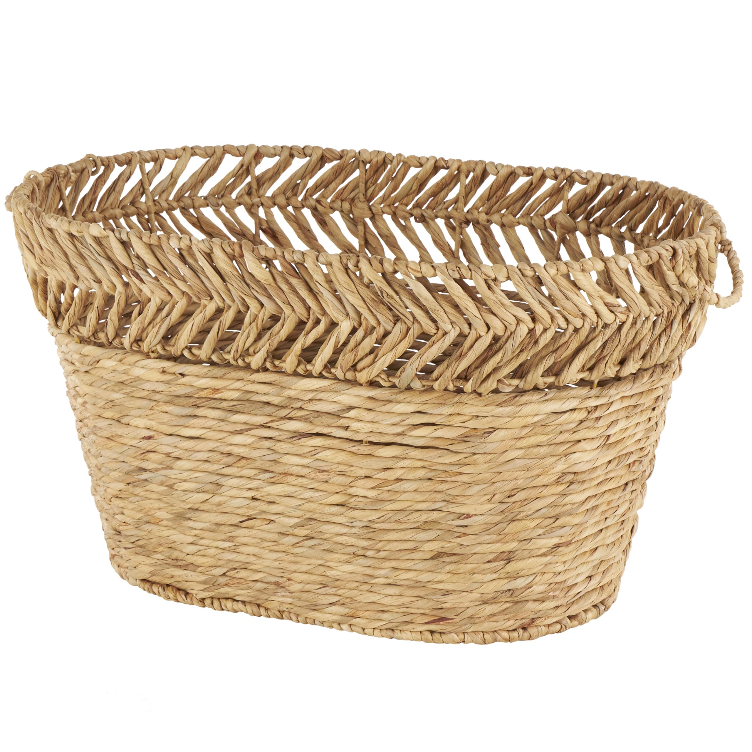 Deco 79 Seagrass Handmade Decorative and Functional Storage Basket Large Woven Basket Organizer with Ring Handles, Basket for Storage 20" x 18" x 19", Brown